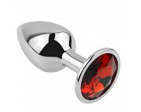 Металлическая анальная пробка с красным камушком M