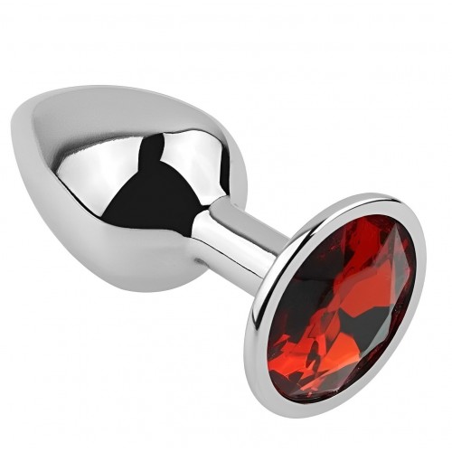 Металлическая анальная пробка с красным камушком M Металлическая анальная пробка с красным камушком M