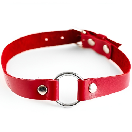 Элегантный чокер с поводком из натуральной кожи бело-красного цвета Элегантный чокер с поводком из натуральной кожи бело-красного цвета
