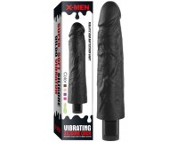 Реалистичный черный вибратор с рельефным стволом X-Men Vibrating Siliсone Cock 19 см