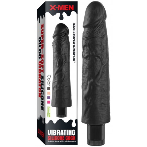 Реалистичный черный вибратор с рельефным стволом X-Men Vibrating Siliсone Cock 19 см Реалистичный черный вибратор с рельефным стволом X-Men Vibrating Siliсone Cock 19 см