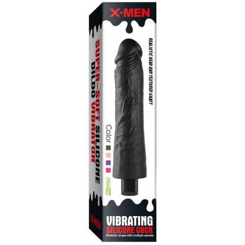 Реалистичный черный вибратор с рельефным стволом X-Men Vibrating Siliсone Cock 19 см Реалистичный черный вибратор с рельефным стволом X-Men Vibrating Siliсone Cock 19 см