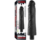 Реалистичный черный вибратор с рельефным стволом X-Men Vibrating Siliсone Cock 25 см