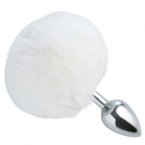 Анальная пробка из металла с белым хвостиком кролика Анальная пробка из металла с белым хвостиком кролика