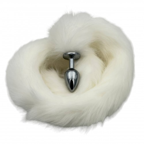 Металлическая анальная пробка S с длинным белым хвостиком 84 см Металлическая анальная пробка S с длинным белым хвостиком 84 см