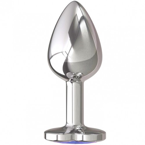 Металлическая анальная пробка с синим камушком в виде сердечка S Металлическая анальная пробка с синим камушком в виде сердечка S