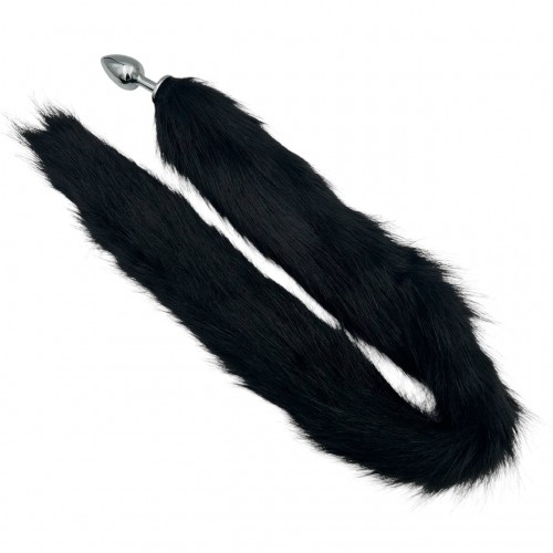 Металлическая анальная пробка S с длинным черным хвостиком 87 см Металлическая анальная пробка S с длинным черным хвостиком 87 см