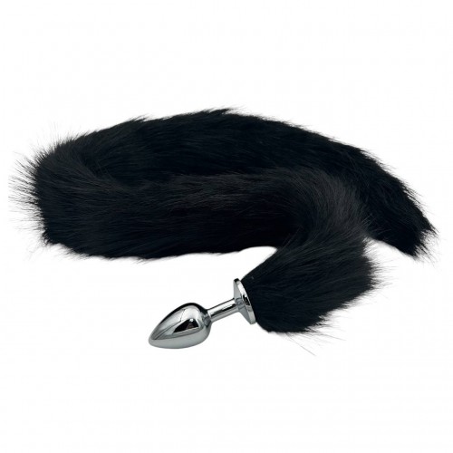 Металлическая анальная пробка M с длинным черным хвостиком 87 см Металлическая анальная пробка M с длинным черным хвостиком 87 см