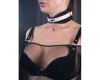Черный ошейник Sex Game из натуральной замши с бежевой лакированной вставкой