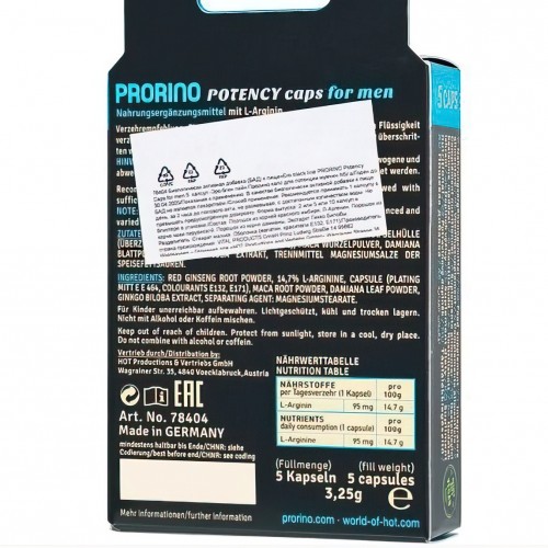 Биологически активная добавка к пище Ero black line PRORINO Potency Caps for men 5 капсул Биологически активная добавка к пище Ero black line PRORINO Potency Caps for men 5 капсул