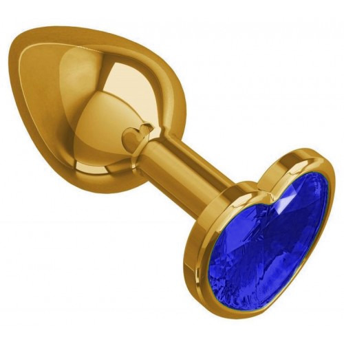 Золотистая анальная пробка с синим камушком в виде сердечка L Золотистая анальная пробка с синим камушком в виде сердечка L