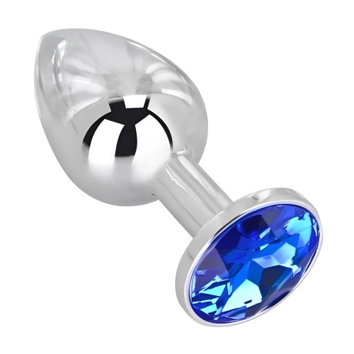 Металлическая анальная пробка с синим камушком M Металлическая анальная пробка с синим камушком M