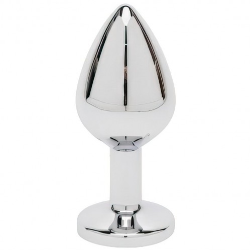 Металлическая анальная пробка с розовым камушком L Металлическая анальная пробка с розовым камушком L