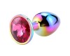 Разноцветная анальная пробка с розовым камушком S