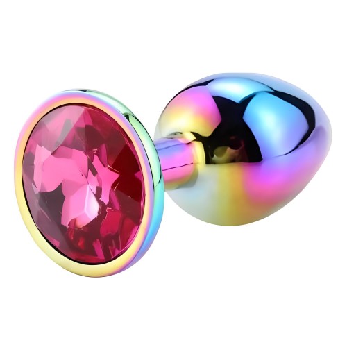 Разноцветная анальная пробка с розовым камушком S Разноцветная анальная пробка с розовым камушком S