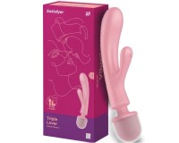 Двусторонний вибратор с клиторальным стимулятором Wand + Rabbit Satisfyer Triple Lover Pink