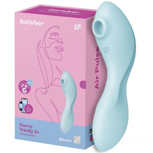 Вакуумный смарт-стимулятор для клитора и точки G Satisfyer Curvy Trinity 5+ голубой Вакуумный смарт-стимулятор для клитора и точки G Satisfyer Curvy Trinity 5+ голубой