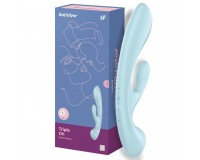 Двусторонний вибратор с клиторальным стимулятором Satisfyer Triple Oh Blue