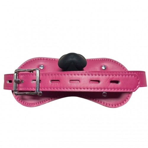 Силиконовый кляп-фаллос на малиновом ремне с замочком Силиконовый кляп-фаллос на малиновом ремне с замочком