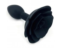 Черная силиконовая анальная пробка с розой S