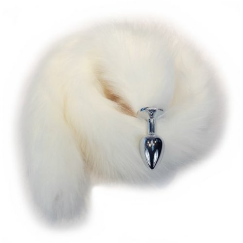 Металлическая анальная пробка M с длинным белым хвостиком 85 см Металлическая анальная пробка M с длинным белым хвостиком 85 см