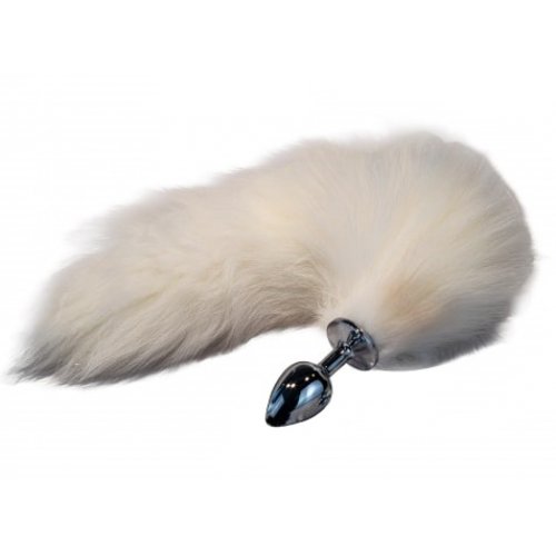 Металлическая анальная пробка S с белым лисьим хвостиком из натурального меха 43 см Металлическая анальная пробка S с белым лисьим хвостиком из натурального меха 43 см