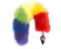 Металлическая анальная пробка M с длинным разноцветным хвостиком 43 см