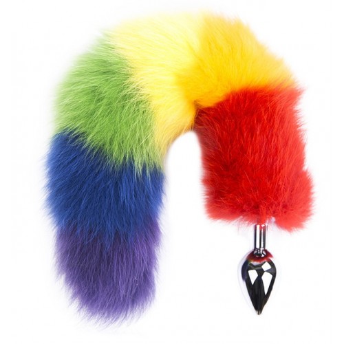 Металлическая анальная пробка M с длинным разноцветным хвостиком 43 см Металлическая анальная пробка M с длинным разноцветным хвостиком 43 см