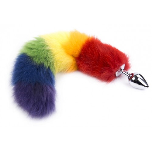 Металлическая анальная пробка M с длинным разноцветным хвостиком 43 см Металлическая анальная пробка M с длинным разноцветным хвостиком 43 см