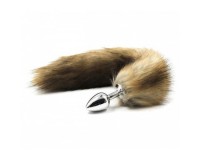 Металлическая анальная пробка M с длинным бурым хвостиком 44 см