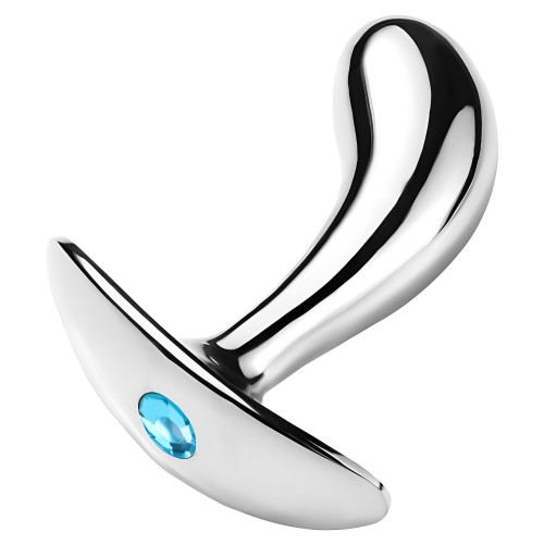 Анальная втулка из металла с голубым камушком L Анальная втулка из металла с голубым камушком L