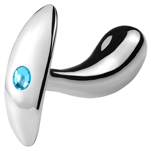 Анальная втулка из металла с голубым камушком L Анальная втулка из металла с голубым камушком L