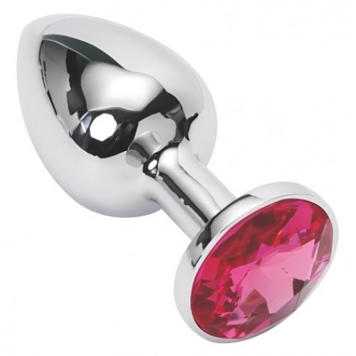 Металлическая анальная пробка с розовым камушком S Металлическая анальная пробка с розовым камушком S