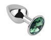 Металлическая анальная пробка с зеленым камушком S