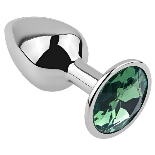 Металлическая анальная пробка с зеленым камушком S Металлическая анальная пробка с зеленым камушком S