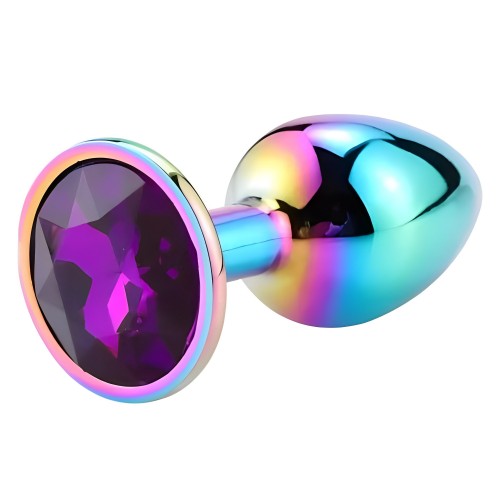 Разноцветная анальная пробка с пурпурным камушком M Разноцветная анальная пробка с пурпурным камушком M