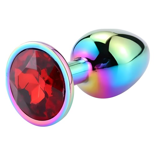 Разноцветная анальная пробка с красным камушком M Разноцветная анальная пробка с красным камушком M