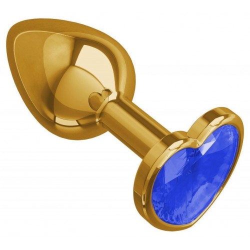 Золотистая анальная пробка с синим камушком в виде сердечка S Золотистая анальная пробка с синим камушком в виде сердечка S