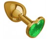 Золотистая анальная пробка с зеленым камушком в виде сердечка S