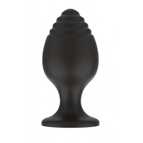 Черная рельефная силиконовая анальная пробка М Черная рельефная силиконовая анальная пробка М