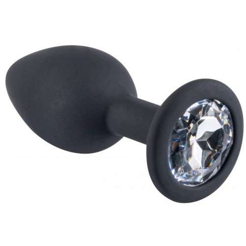 Черная силиконовая пробка с прозрачным стразом S Черная силиконовая пробка с прозрачным стразом S