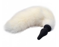 Силиконовая анальная втулка с белым хвостиком из натурального меха Furry Fox