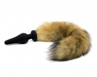 Силиконовая анальная втулка с рыжим хвостиком из натурального меха Furry Fox 43 см