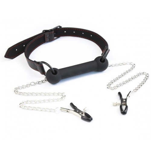 Кляп-трензель с зажимами на соски Кляп-трензель с зажимами на соски