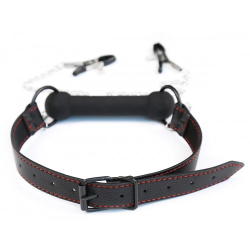 Кляп-трензель с зажимами на соски Кляп-трензель с зажимами на соски