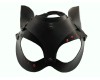 Кожаная чёрная маска со стразами и ушками Hand Made