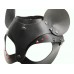 Кожаная чёрная маска со стразами и ушками Hand Made