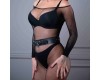 Черный пояс Sex Game из натуральной кожи с металлическими заклепками