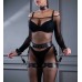 Коричневые гартеры Sex Game из натуральной кожи с металлическими заклепками