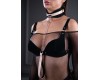 Замшевый черно-бежевый ошейник с лаковой вставкой и поводком Sex Game